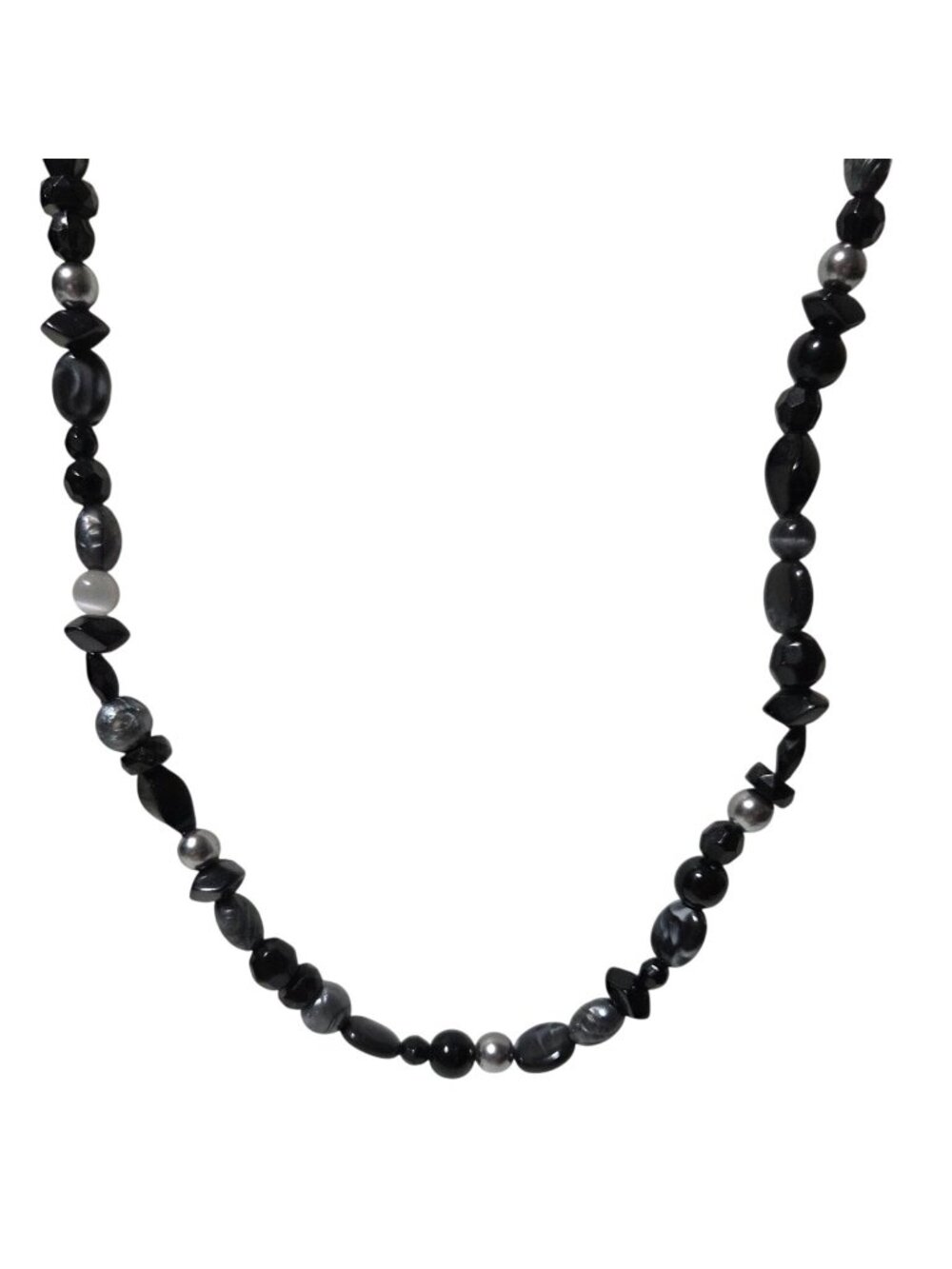 Retro Beaded Necklace Black Gray Faceted Smooth Beads Minimalistic Fashion Women